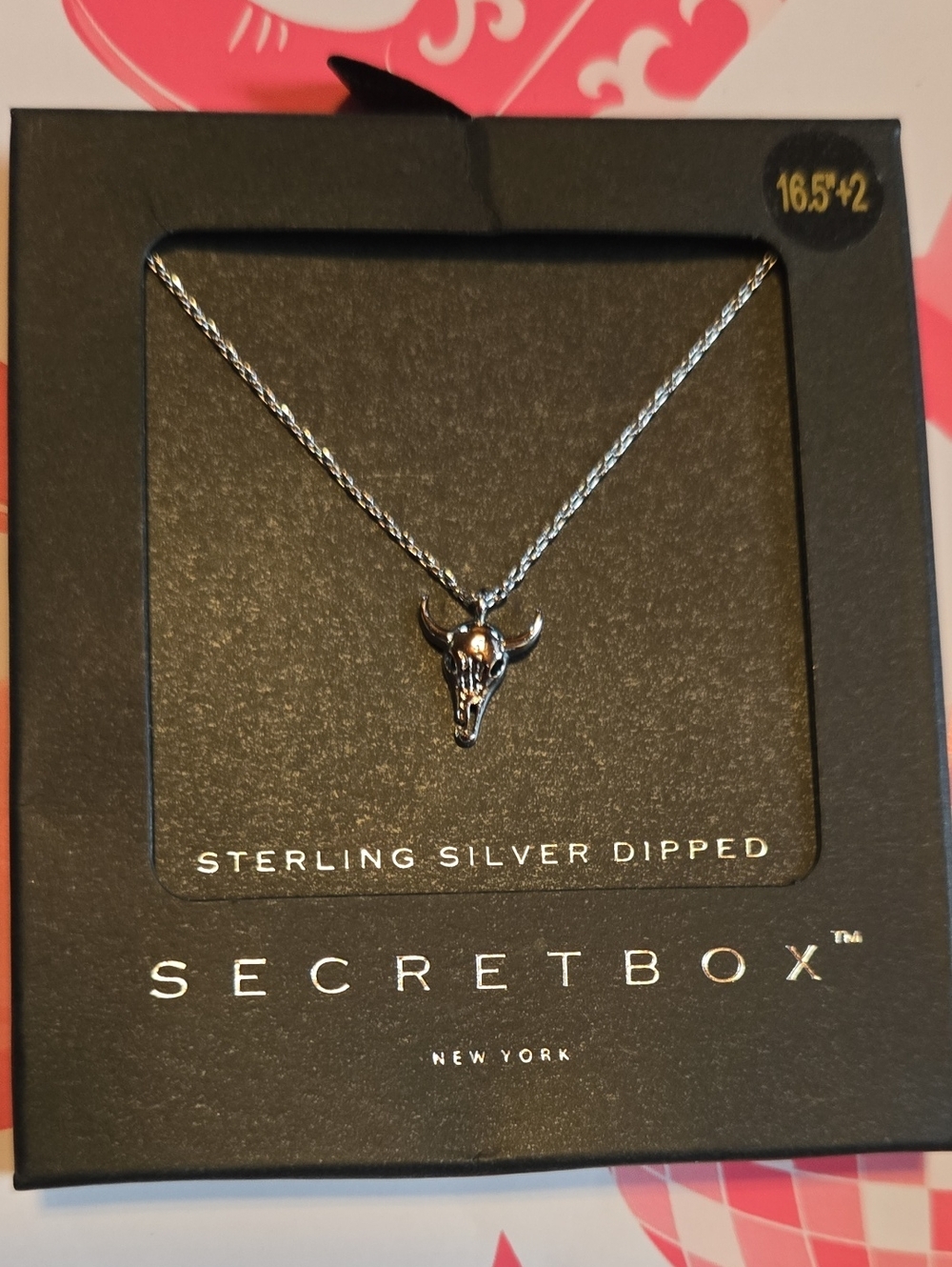 Secretbox Sterling Silver-Dipped Bull Skull Necklace NWT
